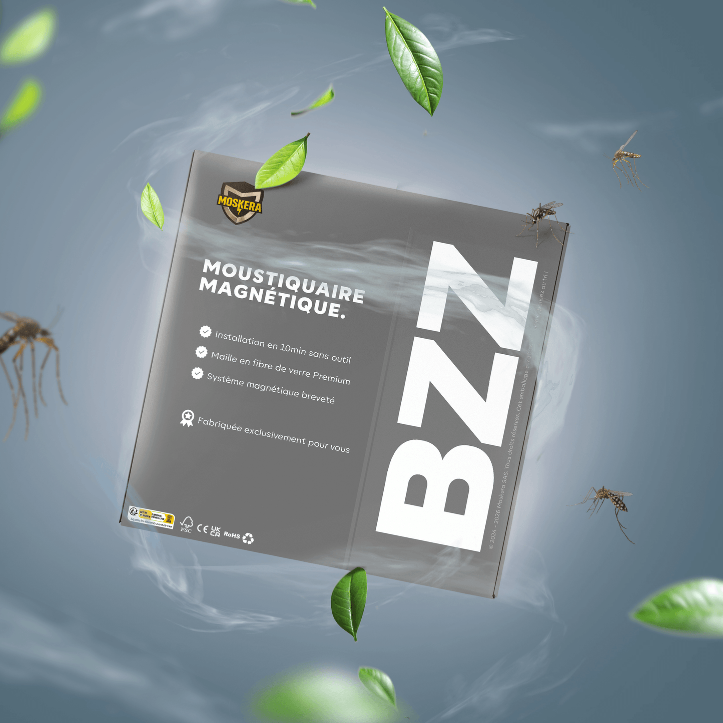 Boîte de moustiquaire magnétique MOSKERA avec visuel de protection contre les moustiques