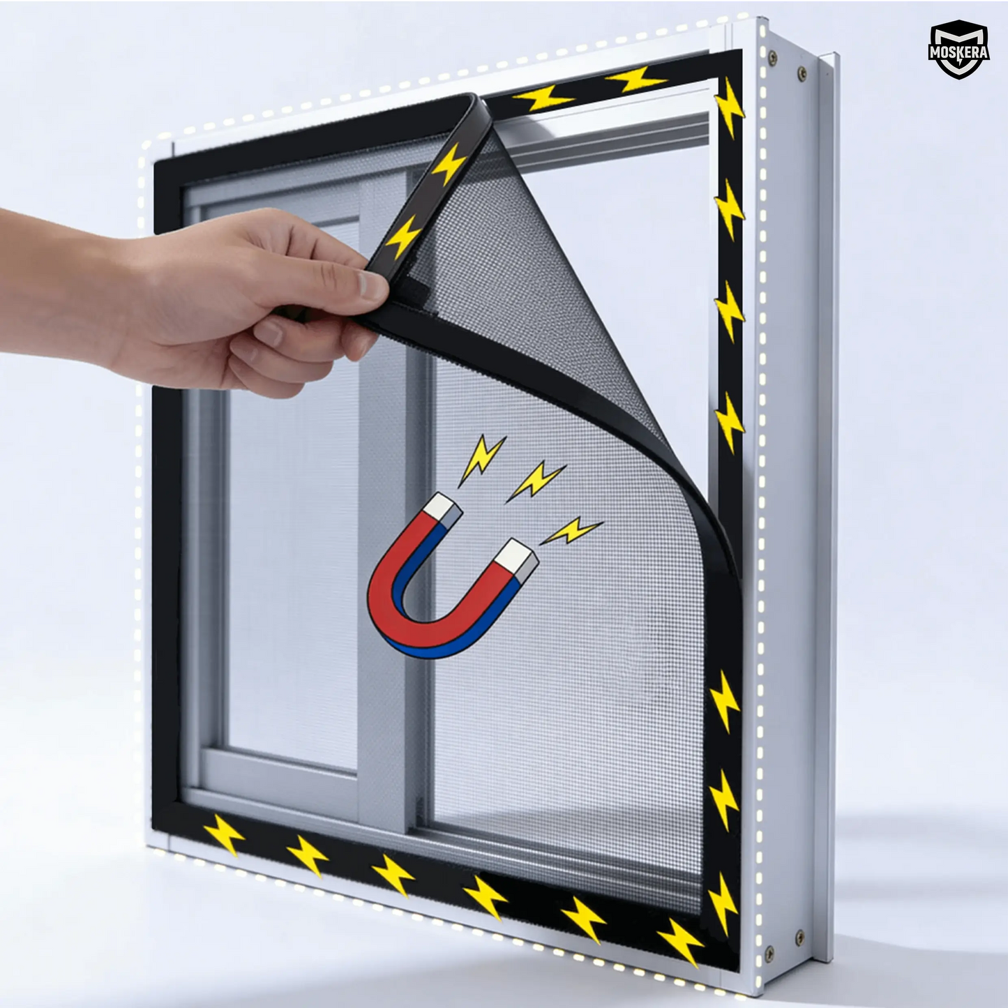 Moustiquaire fenêtre MOSKERA noire, quatre extrémités aimantées, bandes aimantées