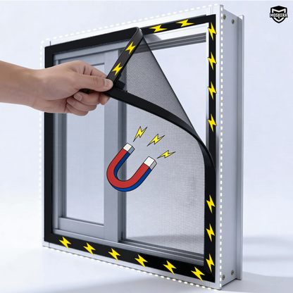 Moustiquaire fenêtre MOSKERA noire, quatre extrémités aimantées, bandes aimantées