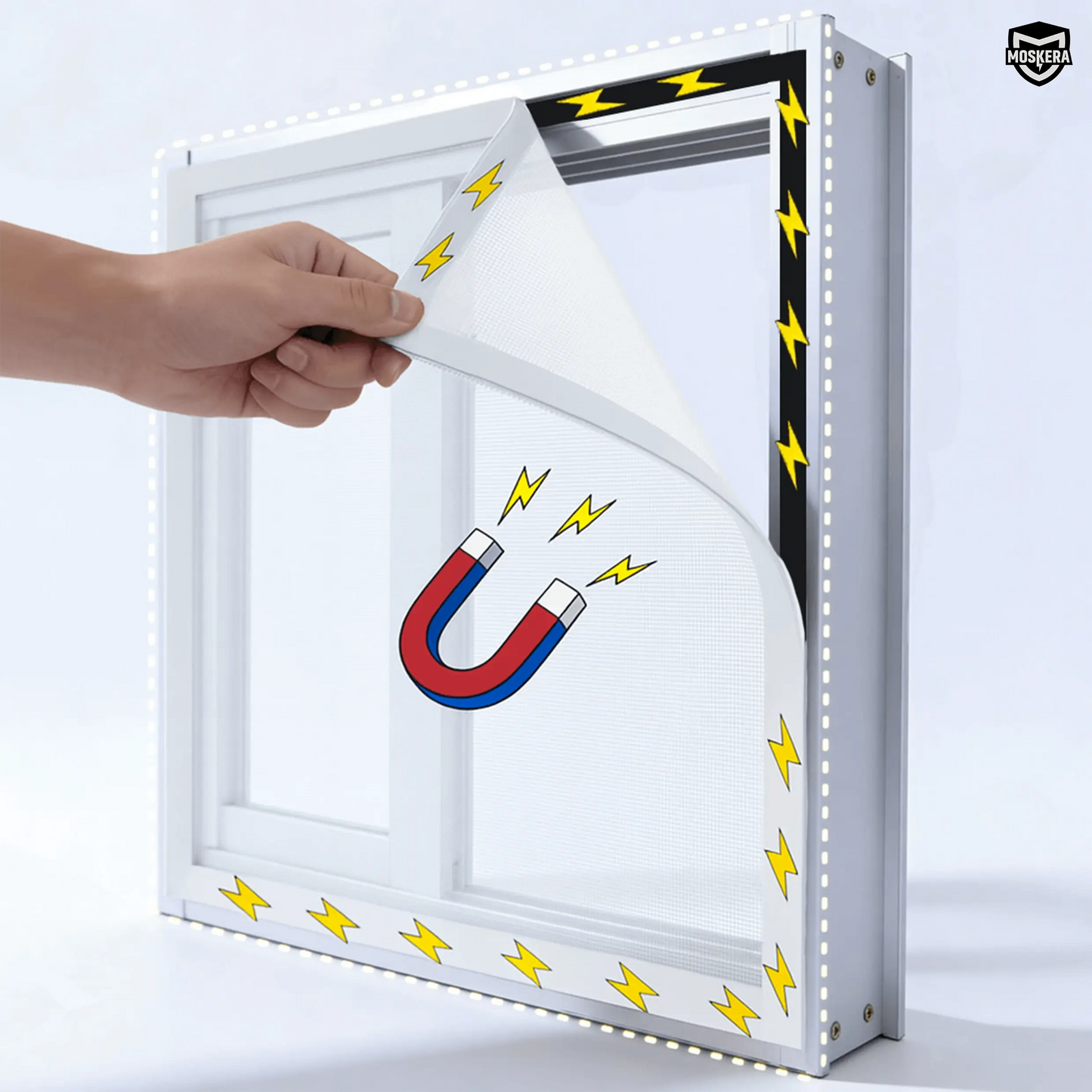 Moustiquaire fenêtre MOSKERA blanche, quatre extrémités aimantées, bandes aimantées