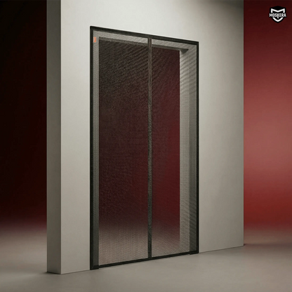 Moustiquaire magnétique MOSKERA installée sur une porte avec fermeture centrale