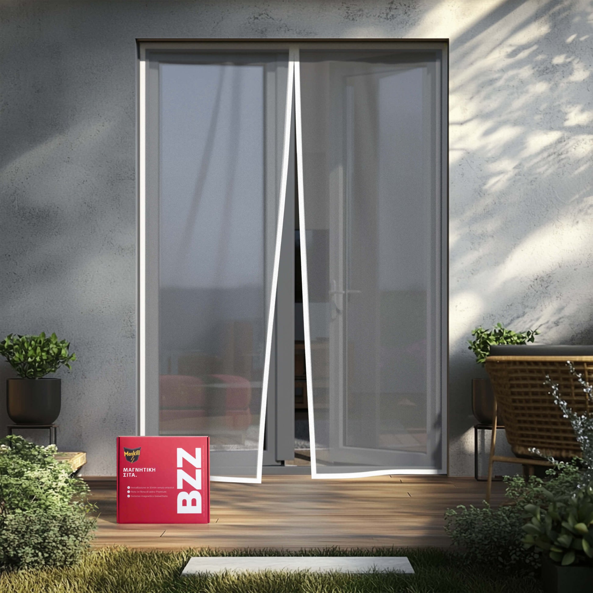 Μαγνητική σίτα πόρτας Ma boutique σε λευκό χρώμα, ιδανική για προστασία από έντομα και αέρα.