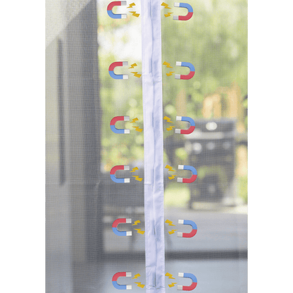 Fermeture magnétique d’une moustiquaire de porte MOSKERA avec aimants intégrés